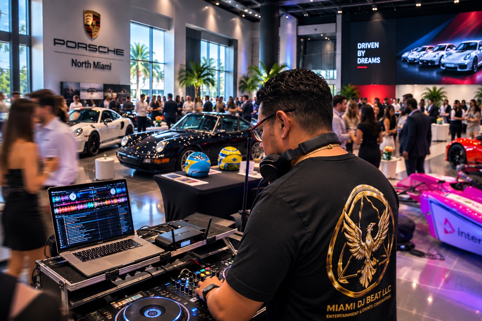 Miami DJ Beat DJing live at the Porsche North Miami corporate event