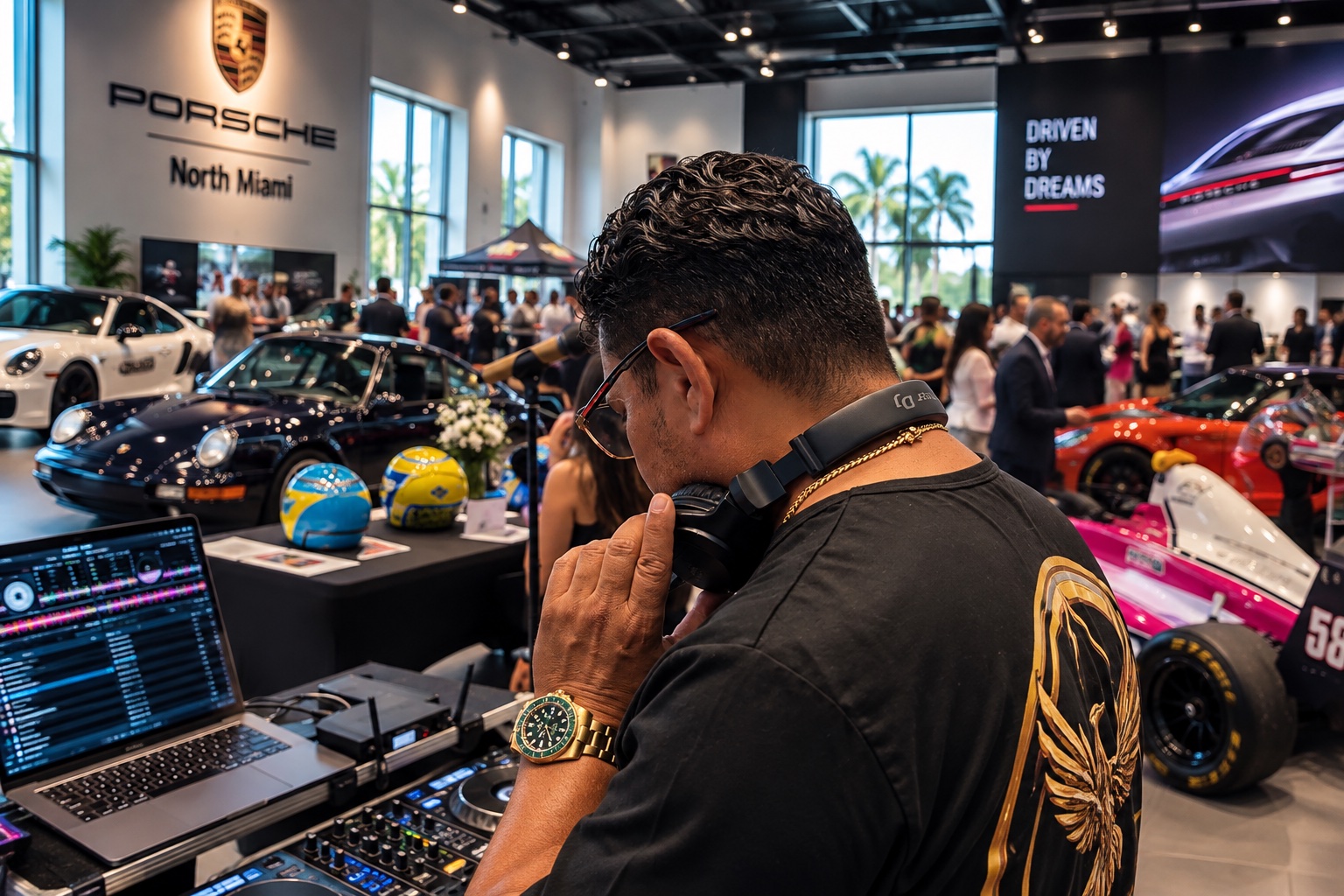 DJMago305 hosting the Porsche North Miami corporate activation, Miami DJ Beat
