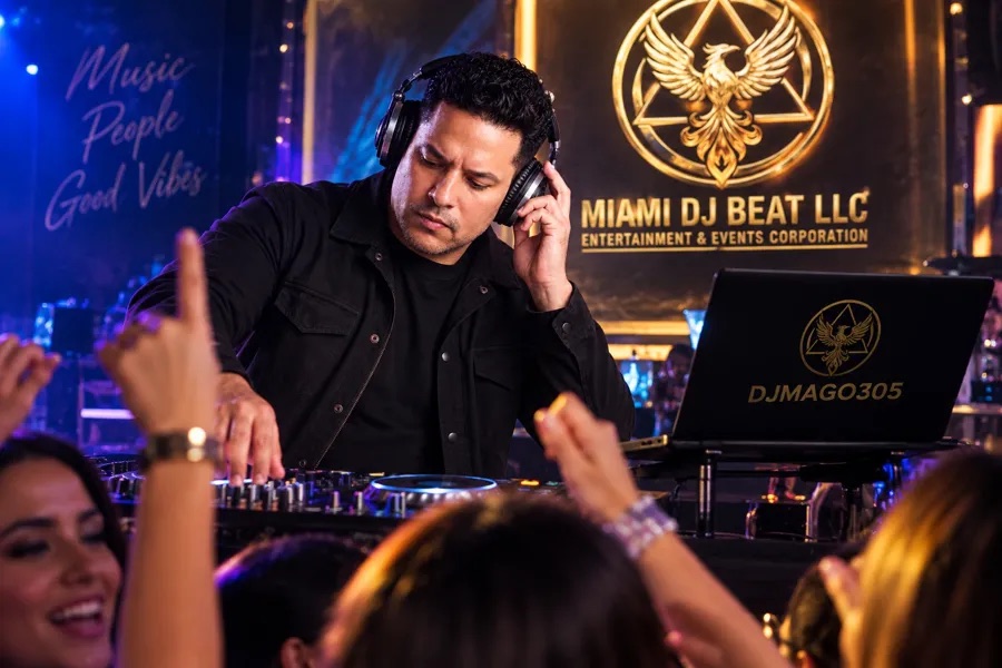 DJMago305 mixing at a Miami club, Miami DJ Beat